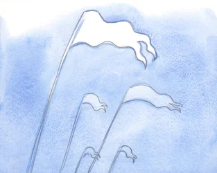 Kristus er triumferende ved sin nådes virke i den angrende sjæl, der nu skinner som et lyst banner, 2000 (w/c på papir)