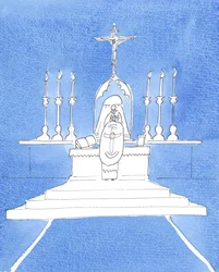 Kristus sagde til mig om den tridentinske messe: "Det er mit ønske, at den gamle ritus må blive genoprettet og dermed være med til at genoprette ærbødigheden over hele jorden", 2005 (akvarel på papir)