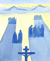 Kristus så fra korset en skare af tilskuere: de forundrede, de nysgerrige, de fjendtlige og de sympatiske, 2003 (w/c på papir)