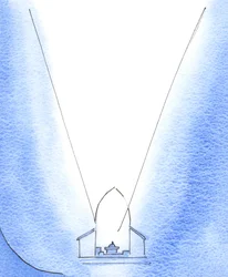 Kristi kærlighed til Faderen, i sin brændende glæde, svæver fra alteret i vores kirke, til himlens uendelige højder, 2003 (w/c på papir)