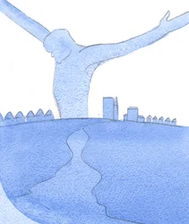 Fra korset så Kristus, hvordan han ville blive forrådt i enhver fremtidig generation. Alligevel så han også alle dem, der ville elske ham, 2002 (w/c på papir)