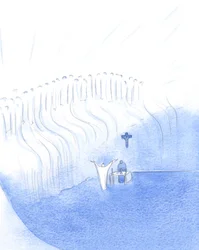Inde fra vores midte, ved den hellige messe, er Kristus forenet med sin Fader i himlen og hilser også sine hellige i himlen., 2001 (w/c på papir)