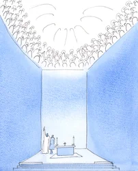 Gud Fader er omgivet i himlen af de hellige, som deler hans glæde, 2005 (akvarel på papir)