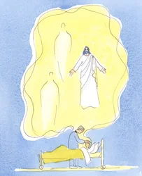 Guds gave til de syge er Jesus Kristus selv, med Faderen og Helligånden, Én Gud - på arbejde i dette sakramente, 2004 (w/c på papir)