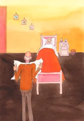 Gode intentioner er ikke nok. Det er forkert at slå ihjel, også at slå syge og ældre ihjel, selv om vi har gode intentioner, 2004 (akvarel på papir).