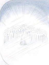 Jeg så de hellige støde, som det var, for det privilegium at hjælpe os, med Jomfru Maria i deres centrum, 2000 (w/c på papir)
