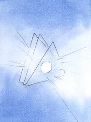 Jeg blev vist et symbol på den hellige treenighed: tre trekanter med en ild som smeltet lava (der repræsenterer guddommelig kærlighed) i hjertet af hver, 2003 (w/c på papir)