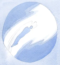 Som svar på bøn flyver en engel til en trofast ven af Jesus sjæl og løfter ham hurtigt for at hilse på Jesus i himlen., 2001 (w/c på papir)