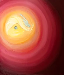 I vores forening med Gud er vi som børn, der springer hen over universet, elskere leger, hvalpe tumler, 2002 (olie om bord)