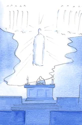 Det var, som om selve himlens gulv blev forlænget over alteret, så Kristus var til stede både i himlen og på alteret, 2003 (w/c på papir)