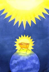 Jesus Kristus er gudskabt menneske; alligevel kom han til jorden ikke med magt, men som en hjælpeløs baby, 2001 (w/c på papir)