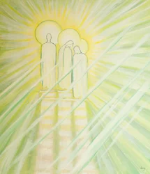 Jesus giver stor forbønskraft til Vor Frue og Sankt Josef og til alle, der beder for andre i hans navn, 2000 (olie om bord)
