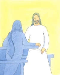 Jesus blev forfrisket og glad ved at sidde med sine venner i Betania, i en kærkommen stilhed, 2004 (w/c på papir)