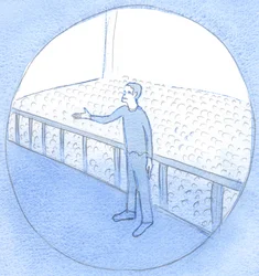 Ligesom en fabriksarbejder taler godt for sine medarbejder, sådan går Kristus, som er sandt menneske, effektivt i forbøn for os, hans relationer, 2002 (w/c på papir)