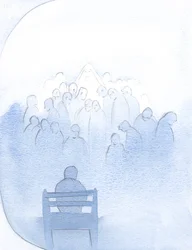 Mary ventede fredeligt, mens jeg opremsede alle de kære i bøn - præster og mange andre., 2001 (w/c på papir)