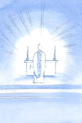 På besøgsfesten dukkede Kristus op, iført en gylden kasubel til ære for sin Hellige Moder Maria, 2002 (w/c på papir)
