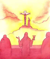 Natten før han døde, indstiftede Jesus den hellige eukaristien ved den sidste nadver, 2001 (w/c på papir)
