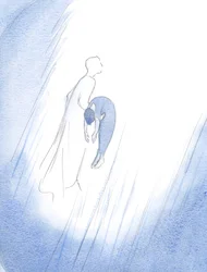 Engang omfavnede Kristus hurtigt en afdød sjæl efter dens renselse, og løftede den - som en nyfødt baby, der lige er blevet født - højt mod himlen., 2001 (w/c på papir)