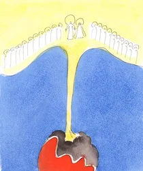 Kun ved den kraft, der strømmer ned fra himlen til troende sjæle, 2004 (akvarel på papir)