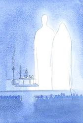 Vor velsignede frue er til stede sammen med os ved vores påskefejring. Med hele himlen lytter hun til lovprisningen til Hendes guddommelige søn, 2001 (w/c på papir)