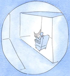 En, der ikke åbner sit hjerte, mens han beder med en anden person, er som en mand, der kun kigger gennem sin døråbning, men ikke rejser sig for at hilse på andre mennesker, 2003 (w/c på papir)