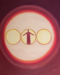 Den velsignede treenighed kan ses som et tredobbelt lys med Kristus Gud-manden i centrum, 2003 (olie om bord)