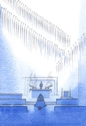 De himmelske venner, hvis liv vi anerkender i trosbekendelsen, er samlet omkring os. Vi er én familie, 2002 (w/c på papir)