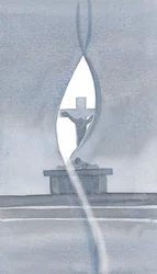 Helligånden gennemborer sløret ved den hellige messe og åbenbarer for os mysteriet om Kristi lidelser., 2000 (w/c på papir)