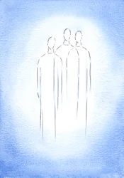 Den hellige treenighed, én gud, tre personer, lever i den kristnes sjæl i blændende pragt, 2002 (w/c på papir)