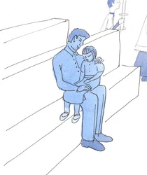 Herren er ikke mere bekymret over min distraktion ved messen, når jeg er træt og har smerter, end hvis jeg var et sygt barn på hendes fars skød, ved messen, 2004 (w/c på papir)