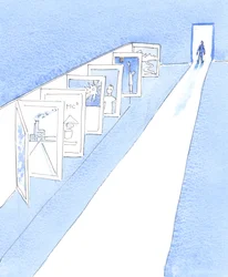 Herren viste mig en række plakater, som repræsenterede de mange fag, der studeres i katolske skoler, 2005 (akvarel på papir)