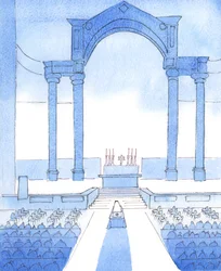 Herren viste mig række efter række af mennesker, der var samlet i en katedral til en biskops requiem-messe: mennesker, der fortjener at høre troen forkyndt af biskopper i sin fulde udstrækning, 2005 (akvarel på papir)