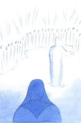 Himlens hellige fryder sig over vores kærlighed til Kristus og over vores gode handlinger, fordi al glæde i himlen er delt, 2002 (w/c på papir)