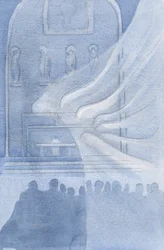 Englene tilbeder Kristus i den hellige eukaristi, 2001 (w/c på papir)