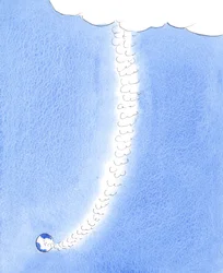 Himlens hellighed er så forskellig fra de syndige jordiske måder og holdninger, at mennesket ikke kan hæve sig til disse højder ved egen kraft, 2005 (akvarel på papir).