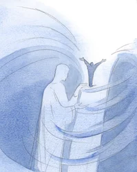 Jo mere jeg værdsætter Kristi venskab og tror på hans evangelium, jo oftere støtter han mig - ved sin kraft - på en stor højde, foran Faderen., 2001 (w/c på papir)