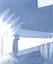 Jo mere vi forbliver tæt på Kristus, jo mere skinner han igennem os på andre, 2000 (w/c på papir)