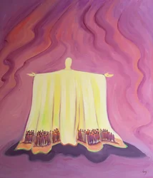 Jesu bøn i messen er som et telt, der giver ly og beskytter os i ørkenen af daglige kampe og fristelser, 2001 (olie om bord)