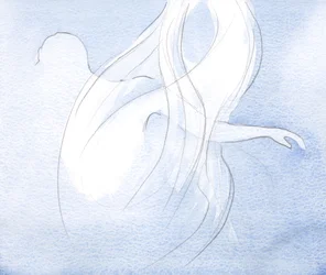 Sjælen, der lever af Guds kærlighed, er som en lampe foran ham, fuld af lys, selv gennem den skrøbelige krop, som falmer., 2001 (w/c på papir)