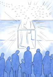 Tabernaklet er som en gang til Himlen, hvor vi kan møde Kristus og hans hellige og forberede os til Himlen ved livets afslutning, 2002 (w/c på papir)