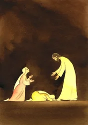 The two Marys with the Risen Christ, 2001 (w/c på papir)