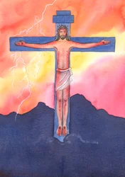 De Kristi venner i dag, som ikke gider gå til messe, opfører sig som Kristi venner for længe siden, der stak af, da Kristus blev arresteret og korsfæstet., 2004 (w/c på papir)