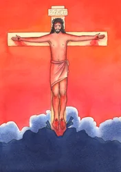 De Kristi venner i dag, som ikke gider gå til messe, opfører sig som Kristi venner for længe siden, der stak af, da Kristus blev arresteret og korsfæstet., 2004 (w/c på papir)