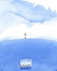 De, der i slutningen af et syndigt liv nægter at omvende sig, kan ikke stige op til himlen, men må "falde" langt ned i helvede, 2005 (akvarel på papir).