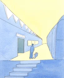 De, der kommer ud af døden, alle klar til himlen, og dem, der kommer ud af skærsilden efter renselse, er som mennesker, der endelig står på en perron på stationen, med tasken pakket, 2004 (w/c på s.