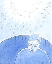Vi har ret til at bede for sjæle i skærsilden, hvor gode mennesker bliver fuldkomne, 2004 (w/c på papir)