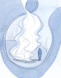 Hvilket nådens bål, når vi afslører og stiller alle vores fejl og svagheder foran Kristus., 2001 (w/c på papir)