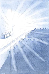 Hvilken ild er Kristi kærlighed til os! Hvilken herlighed skinner omkring ham her., 2001 (w/c på papir)