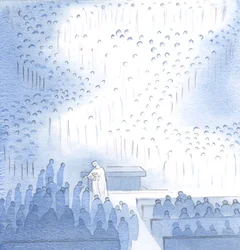 Hvilken fred er givet af Kristus, i nadver, med det store selskab af engle og helgener samlet her i glæde, 2000 (w/c på papir)