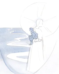 Når jeg stoler på Kristus, i stille bøn, er jeg som et lille barn, der bæres i sin vitalitet og glæde., 2000 (w/c på papir)